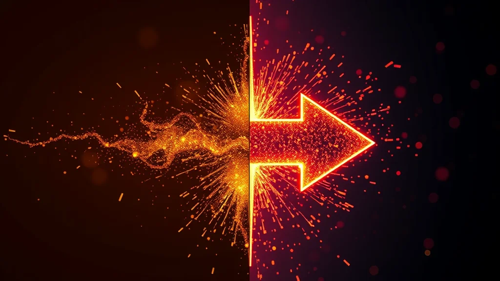 A before and after frame split by a quick-win arrow, abstract concept