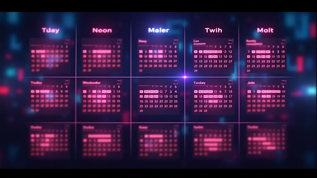 Posting calendar cadence grid with glowing active days, neon