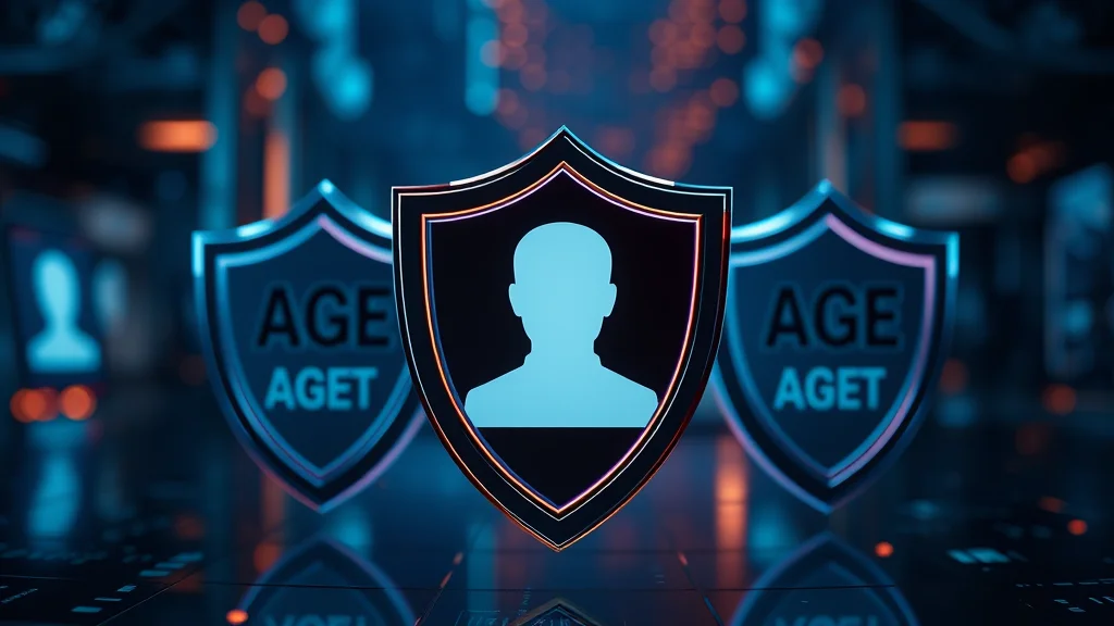 Consent and age verification shields guarding a profile card, abstract