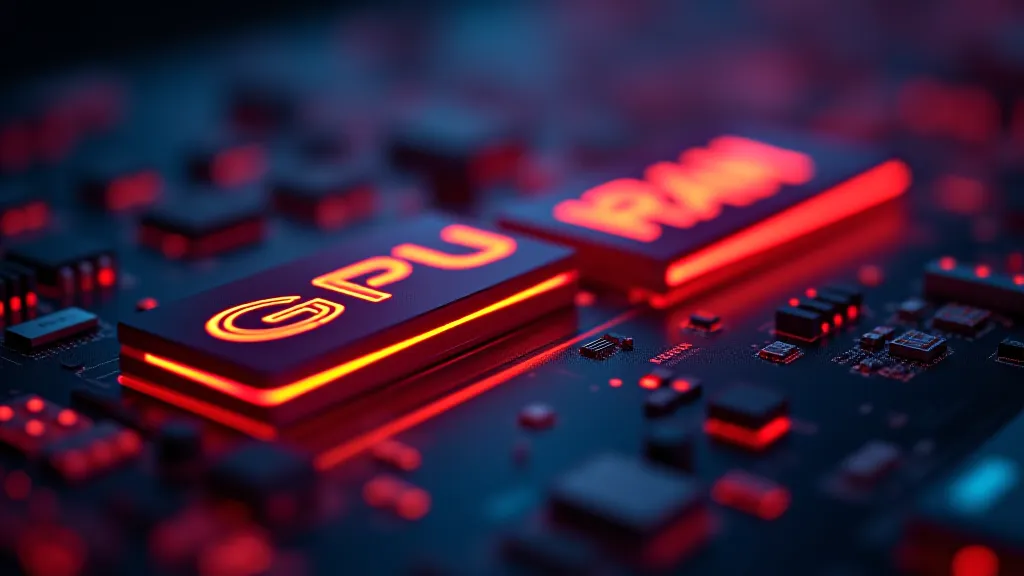 GPU and VRAM hardware icons glowing on a dark board