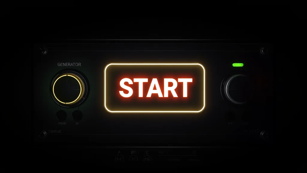 A simple generator panel with a big start button, glowing on dark