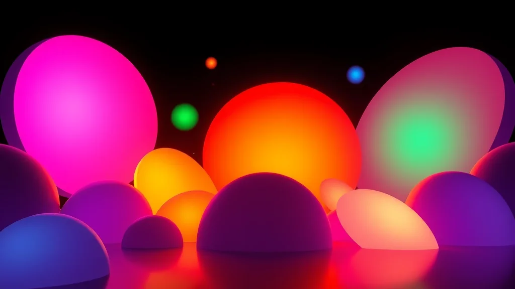 A cel shaded toon palette of bright shapes, glowing on dark