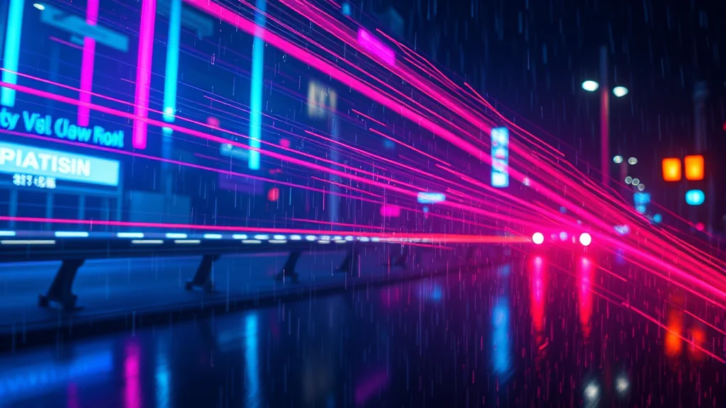 Neon cyberpunk light streaks and rain reflections, abstract concept