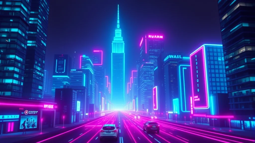 A holographic city glow palette in magenta and cyan, glowing on dark