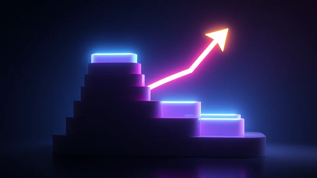 Glowing subscription tiers stacked like rising bars with a payout arrow, neon on dark