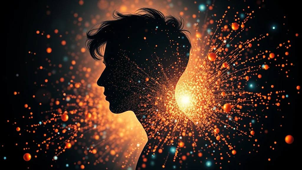 An identity dissolving into encrypted particles, abstract concept