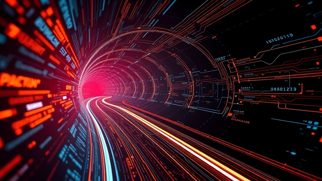 A VPN tunnel masking a data trail, glowing on dark