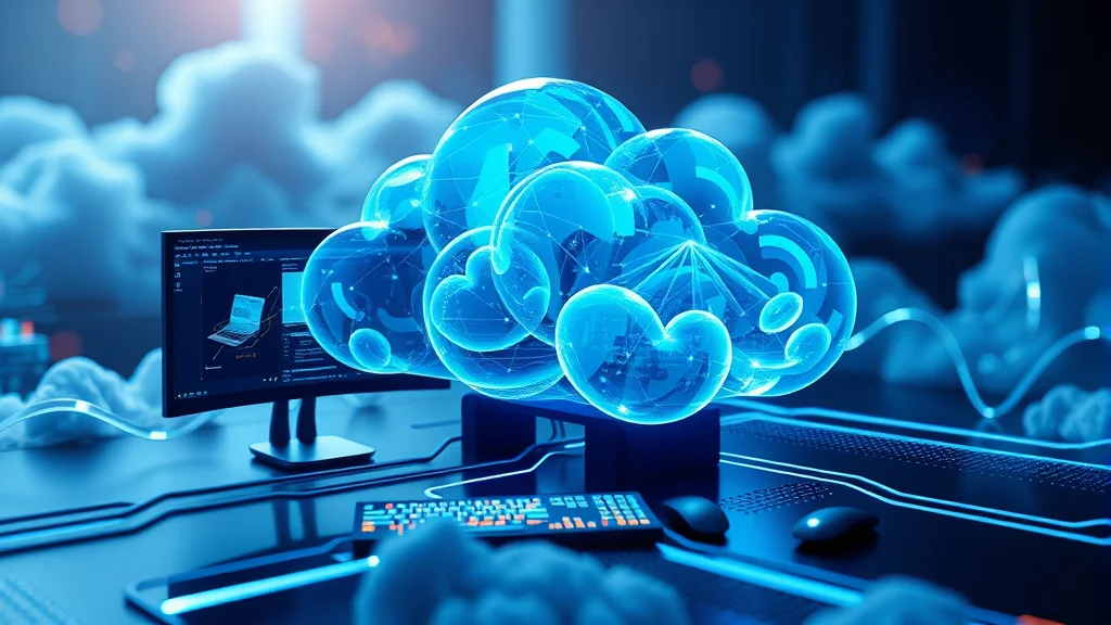 A cloud GPU pod connecting to a local desktop, abstract concept
