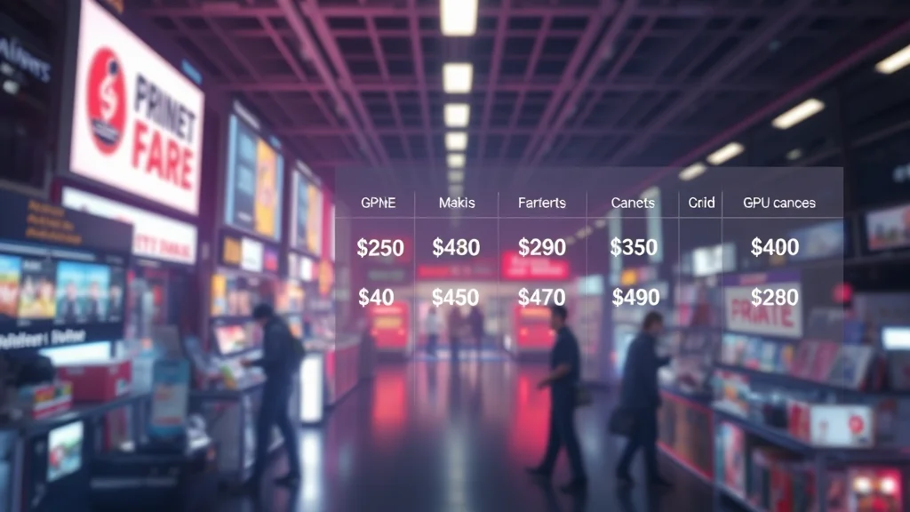A marketplace grid of GPU instances by price, abstract concept