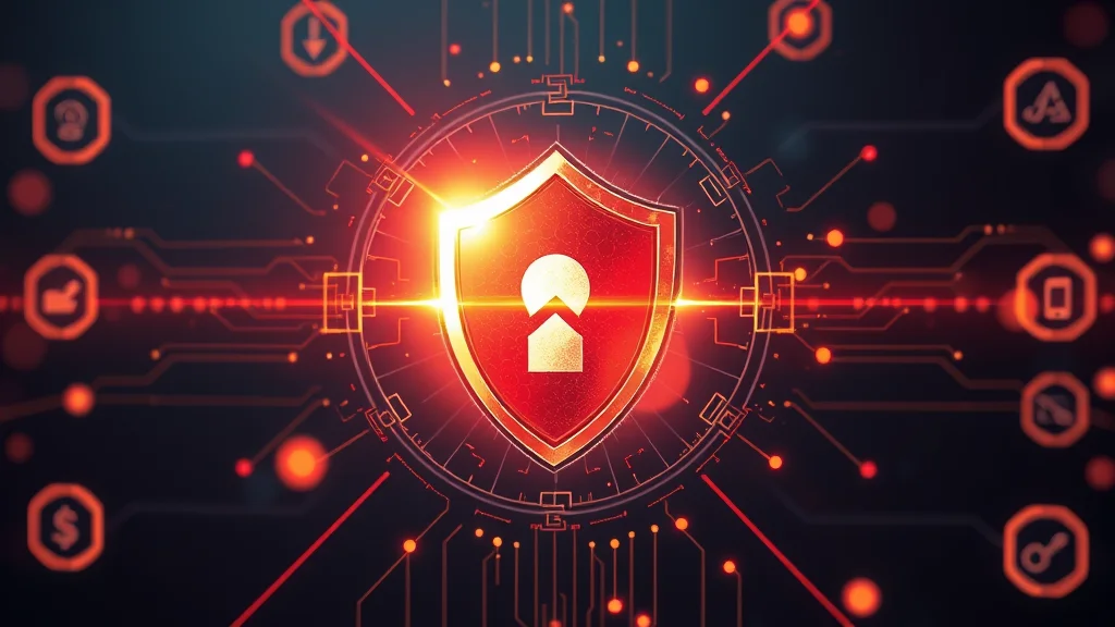A digital shield deflecting risk icons, abstract concept
