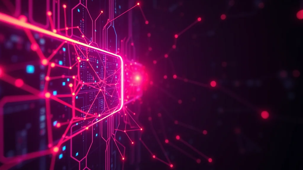 A protective barrier around a data flow, neon nodes on dark