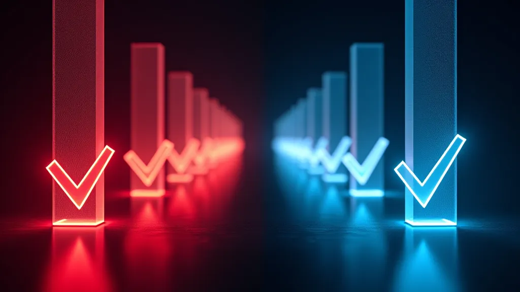 Side-by-side comparison columns of glowing checkmarks