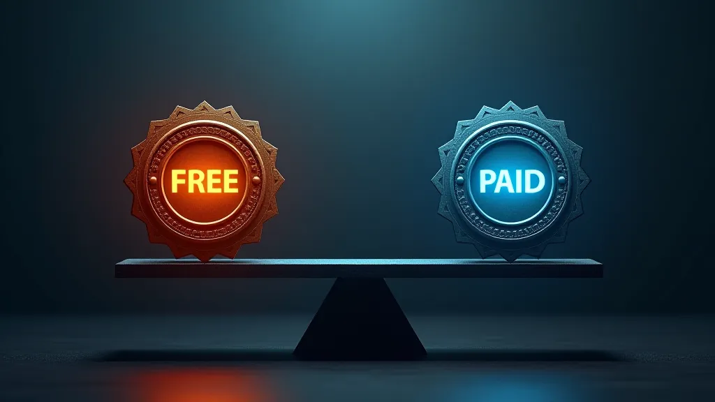 Free vs paid badge balance scale