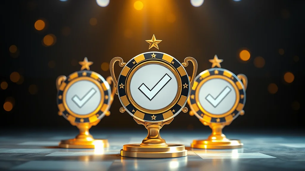 Winner trophy over three checkpoint chips, concept