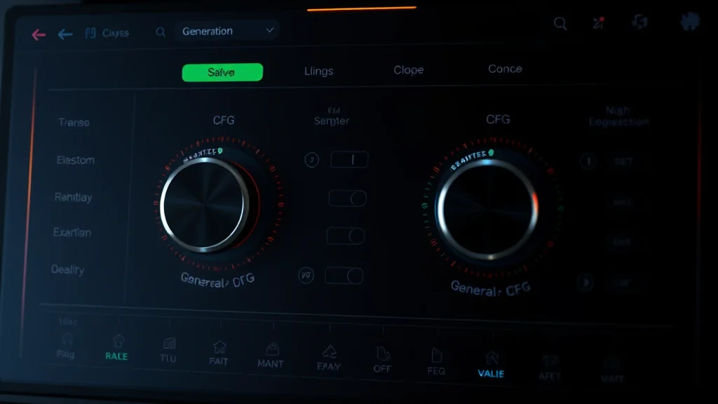 Sampler and CFG settings dials on a dark generation UI, glowing