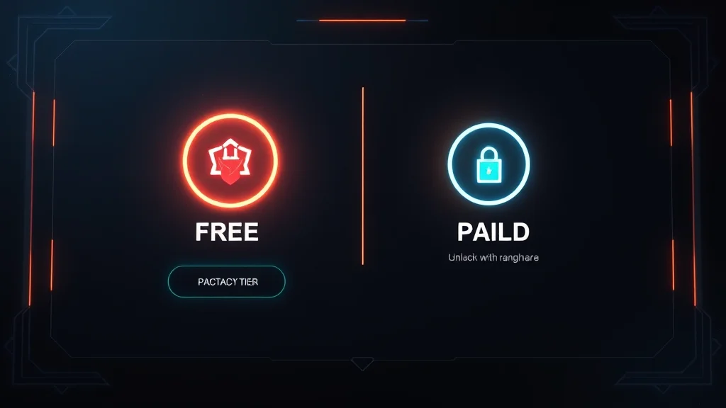Free tier versus paid unlock toggle on a dark UI, glowing