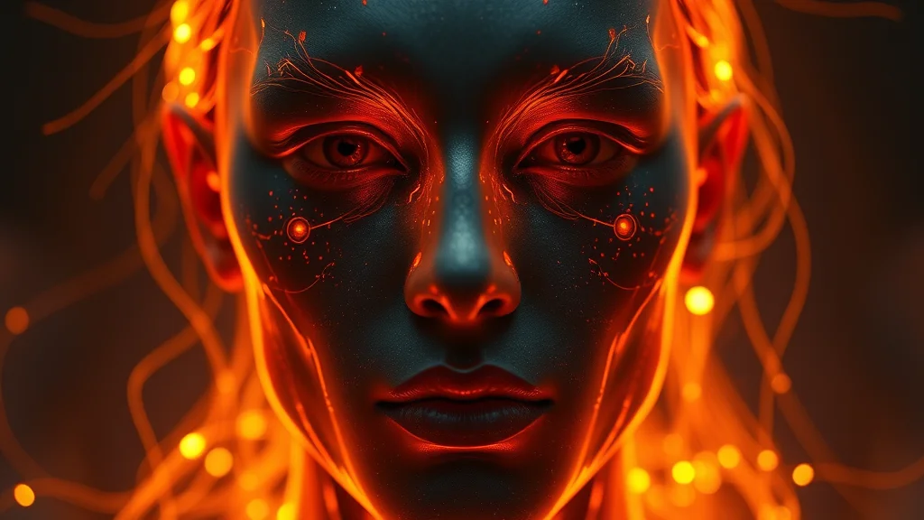 A lifeless face placeholder refined by a detail pass, glowing nodes