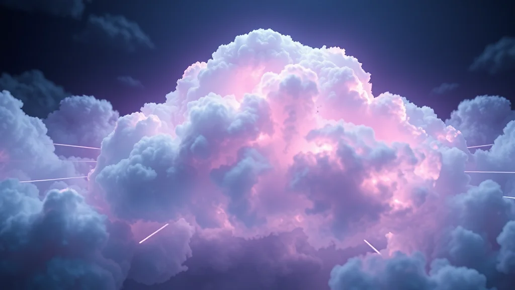 Cloud render pipeline feeding a browser frame, glowing concept