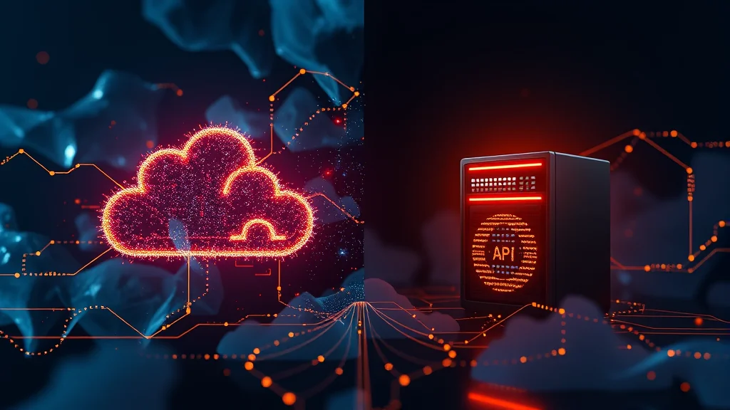 Hosted cloud API versus local self-host server split, glowing concept