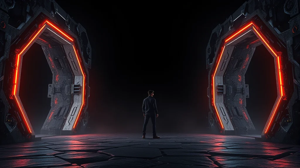 A beginner choosing between two generator portals, glowing on dark