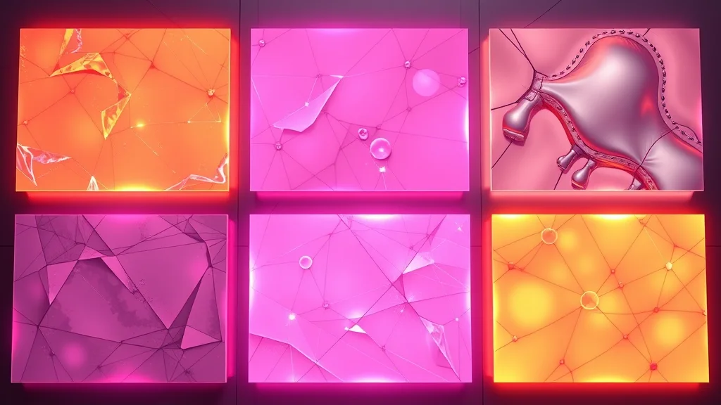 Material and outfit swatch tiles as glowing cards, abstract concept
