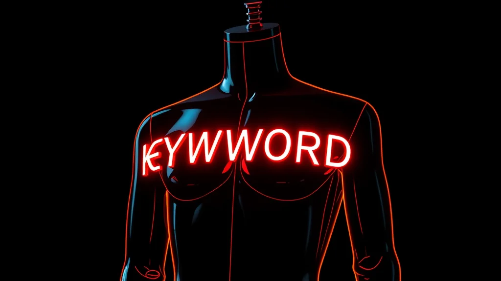 Outfit keyword tokens assembling onto a mannequin outline, neon on dark