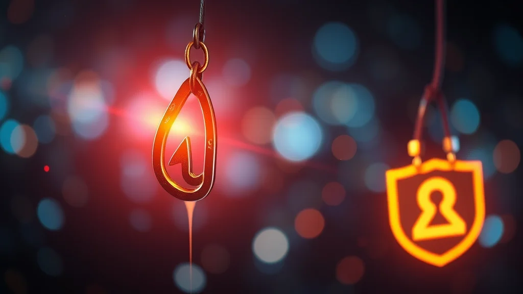 A phishing hook pulling a glowing credential, abstract concept
