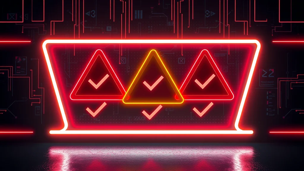 Warning triangles converting into checkmarks across a panel, neon nodes