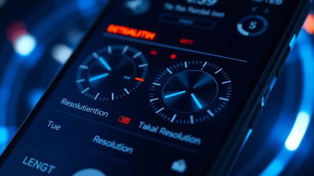 Clip length and resolution dials on a dark app UI, glowing concept