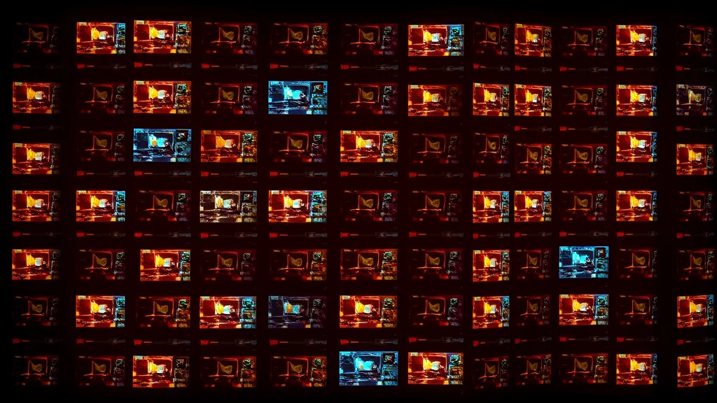Ranked grid of glowing video app tiles on dark background
