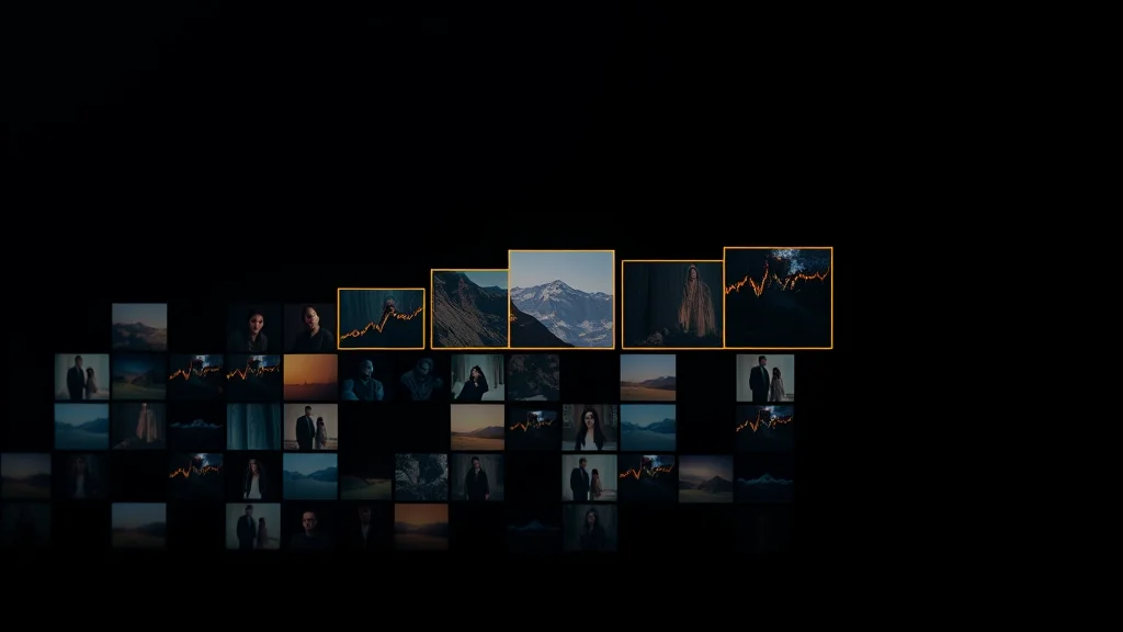 A dataset folder of thumbnail tiles glowing on dark, clean and organized