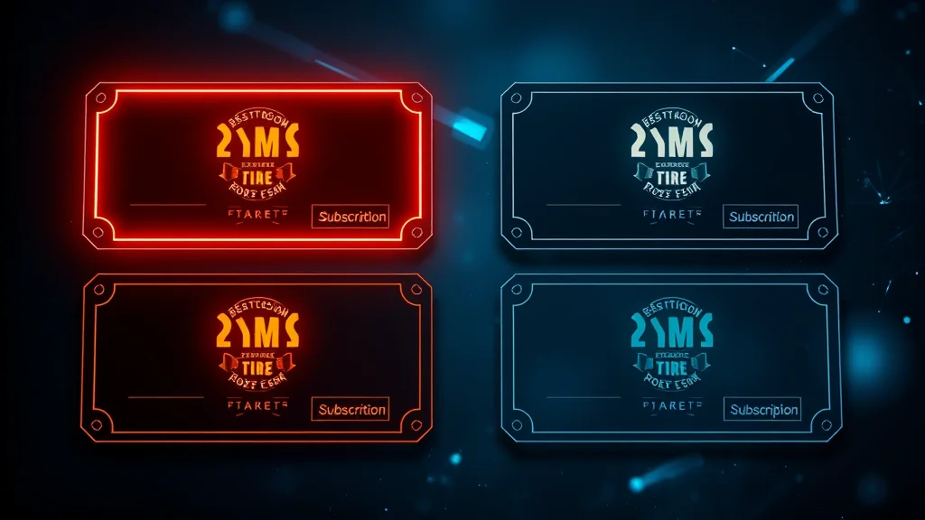 Subscription tier cards with glowing badges, abstract