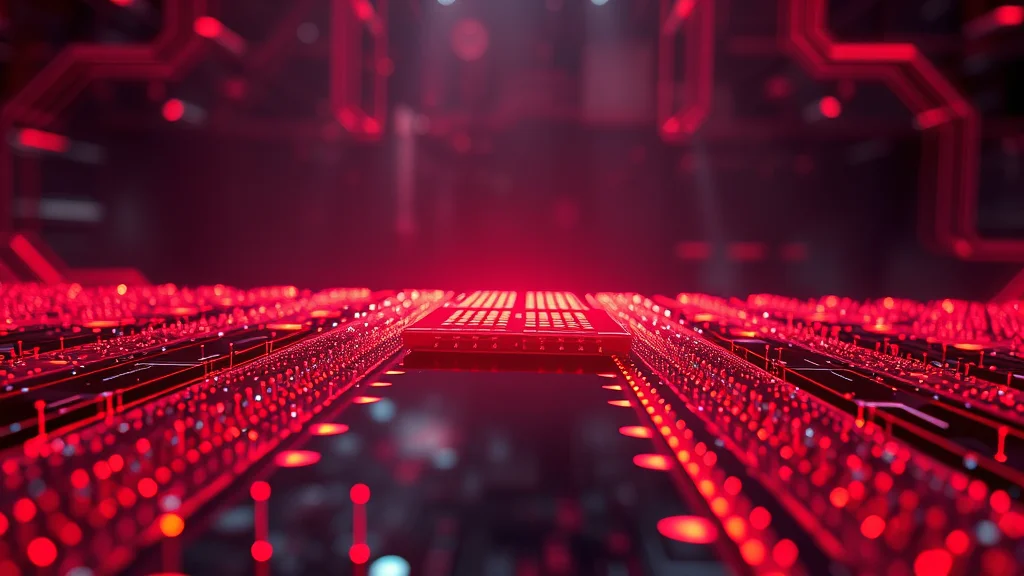 A red GPU chip connecting through a translation bridge layer, abstract concept