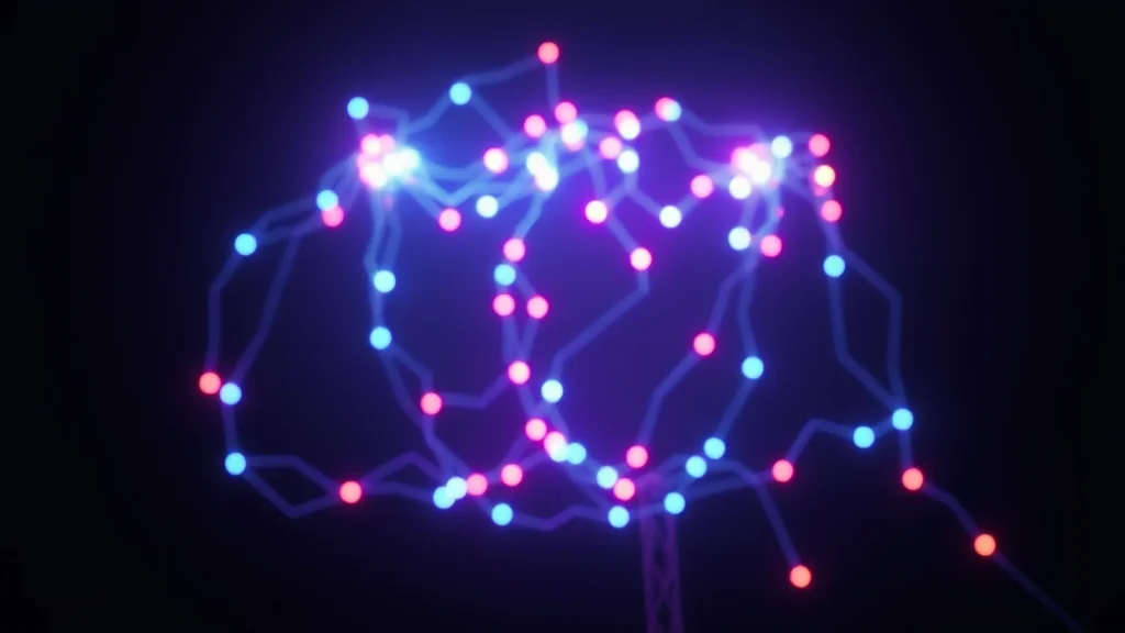 An image and video pairing of glowing nodes, neon nodes on dark