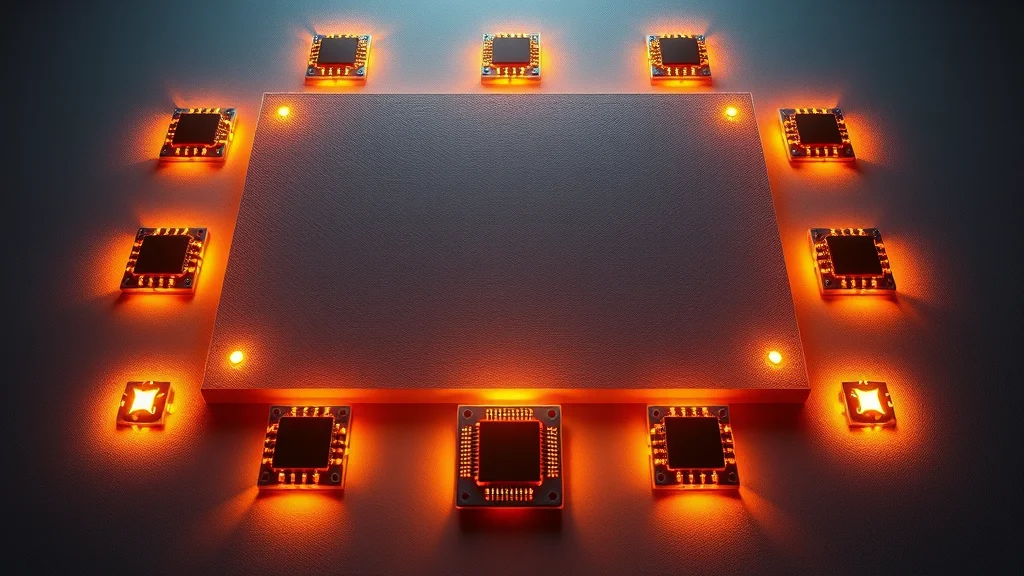 Eight glowing extension chips arranged around a canvas, abstract