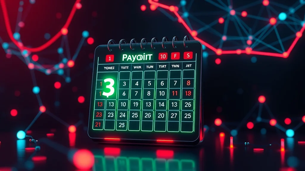 A payout calendar with a recurring revenue stream, neon nodes on dark