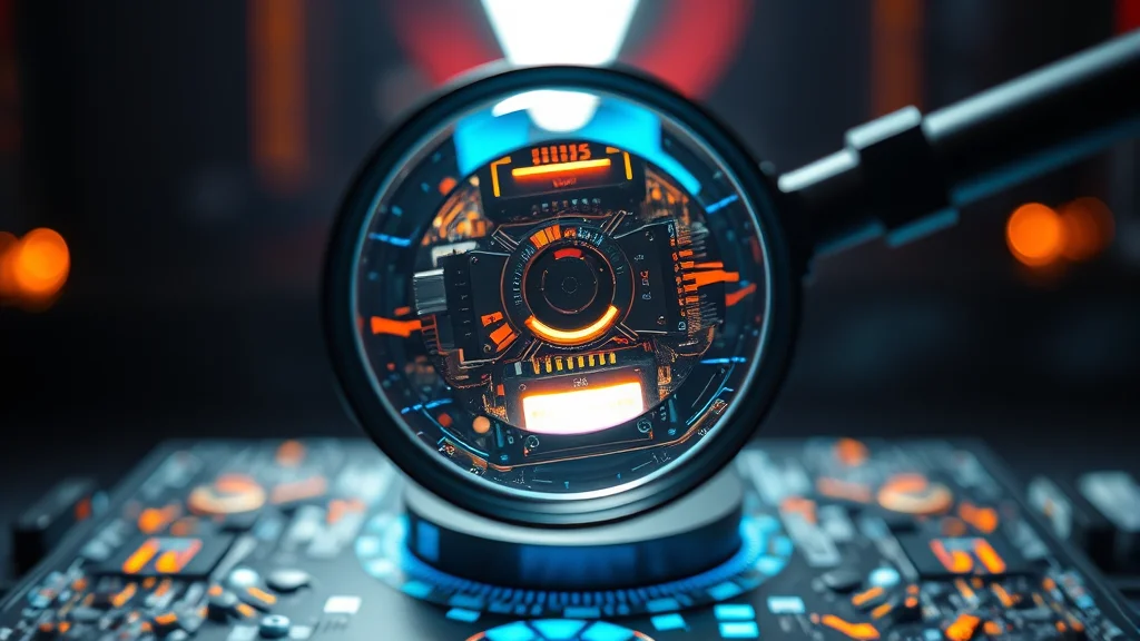 A used GPU under an inspection magnifier, abstract concept
