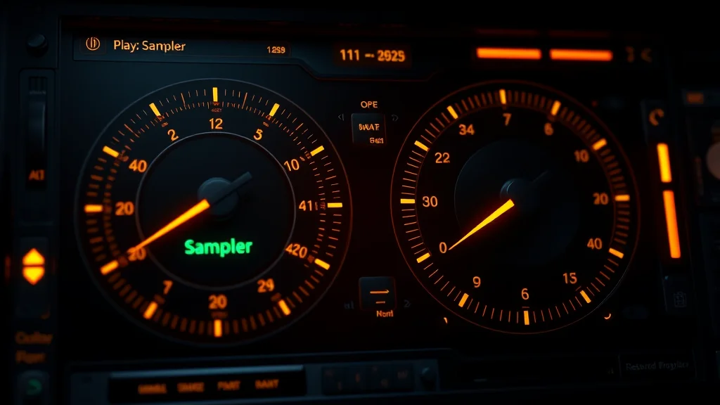 Sampler and CFG dials glowing on a dark UI, concept