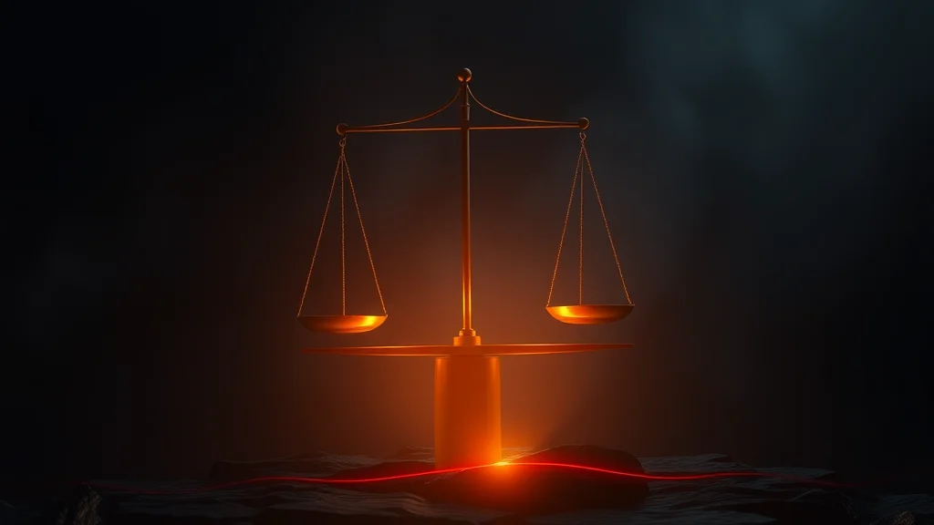 Abstract glowing balance scale of light in equilibrium on dark, editorial concept