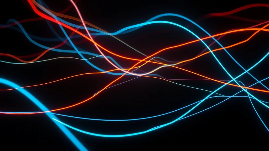 Woven luminous strands across the dark, neon on dark