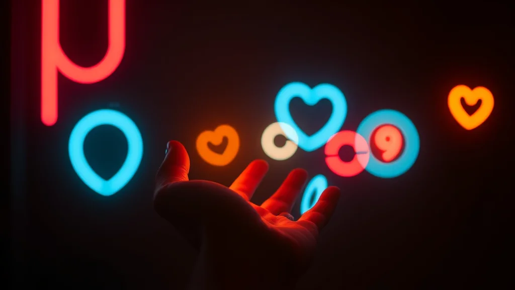 One held glow and several free ones, neon on dark