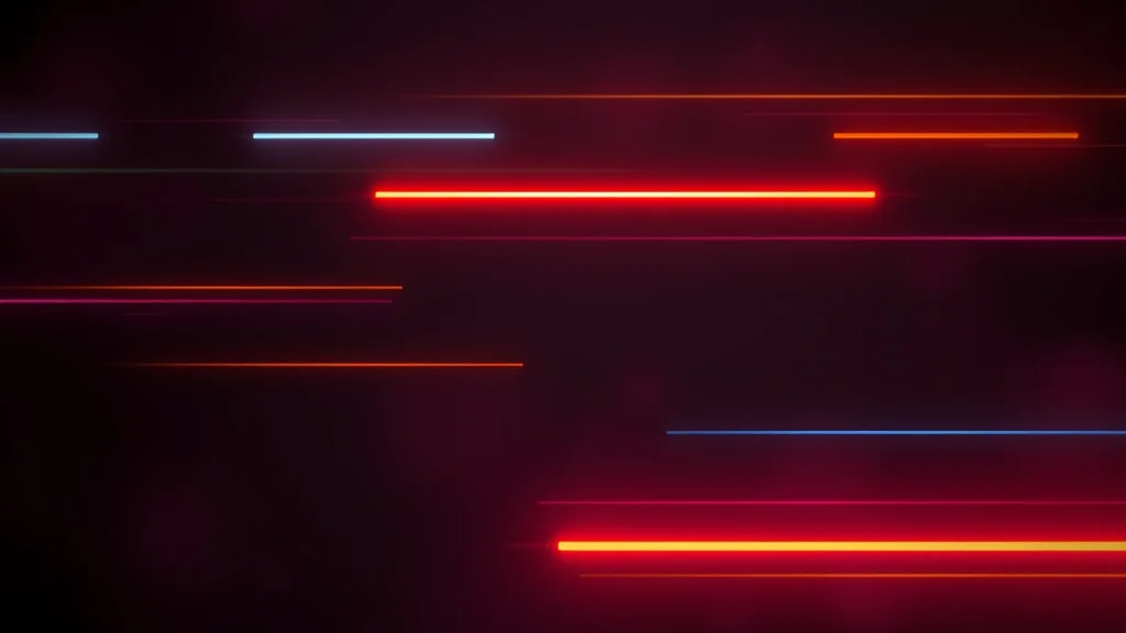 Varied warm and cool glows across the dark, neon on dark