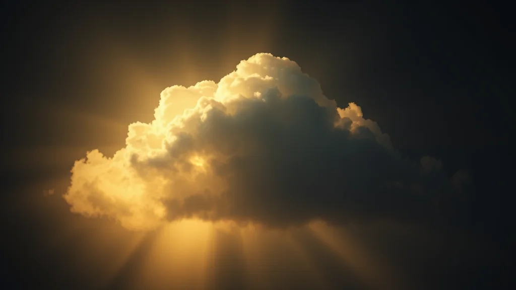 Abstract glowing cloud shedding light streams onto dark, editorial concept