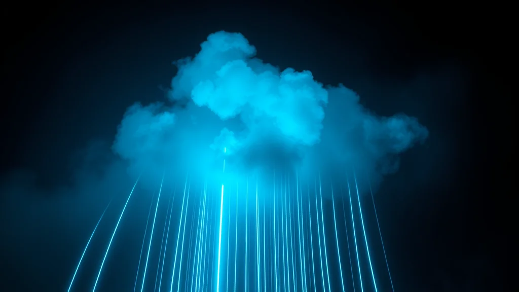 Soft cyan cloud and falling light lines on dark, neon on dark