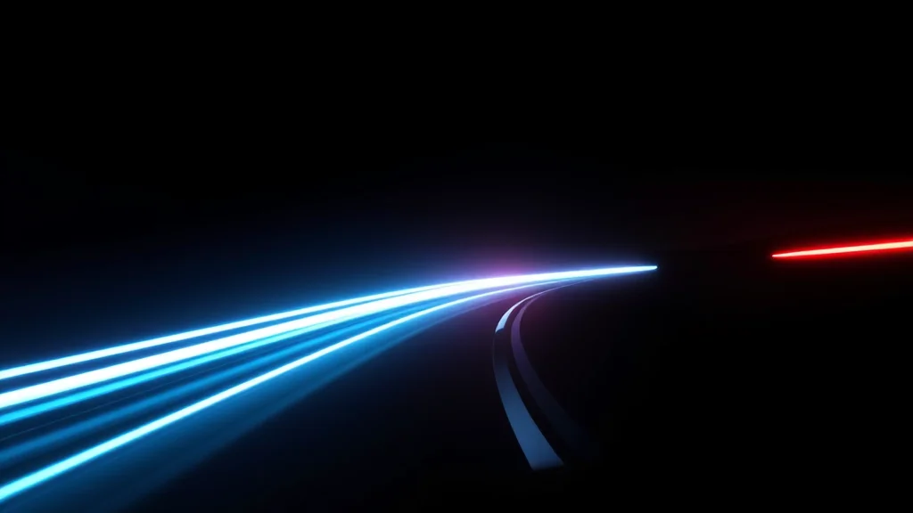 Bright racing light trail on dark, neon on dark