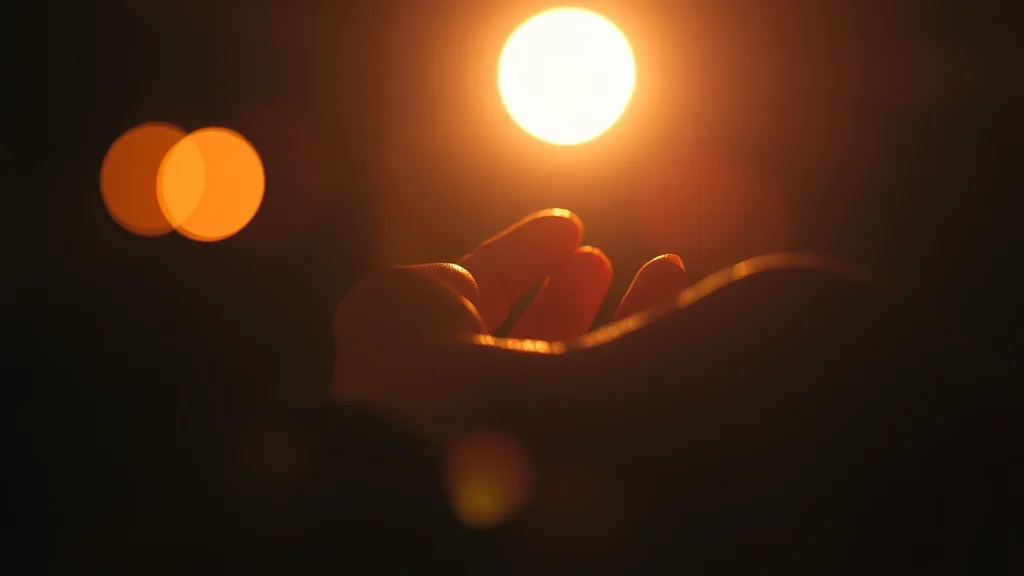 Abstract warm handheld glow with soft lens vignette on dark, editorial concept, no person