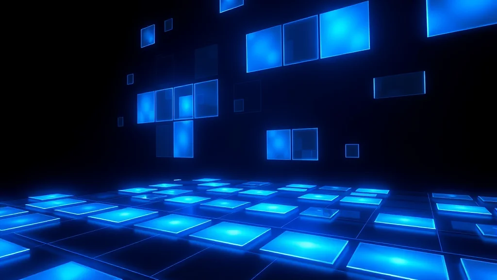 Abstract grid of glowing blue panes floating on dark, editorial concept