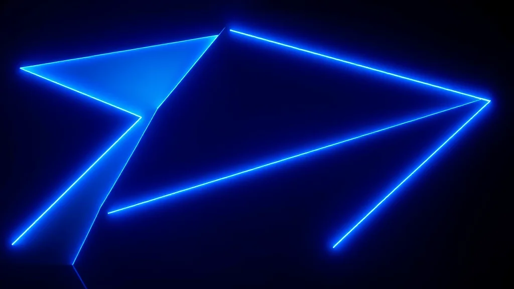Cool blue geometric panes of light on dark, neon on dark