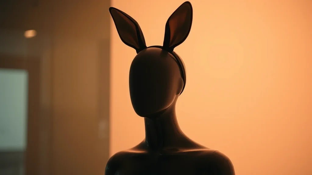A faceless mannequin with bunny ear headband silhouette, abstract concept