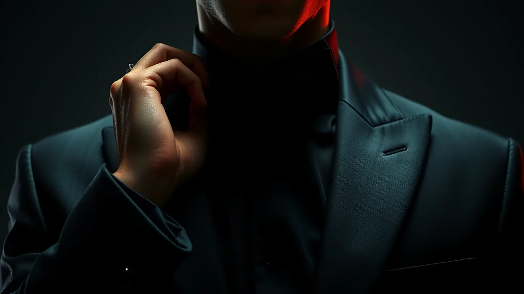 A bowtie and cuffs and glossy black outfit motif, on dark